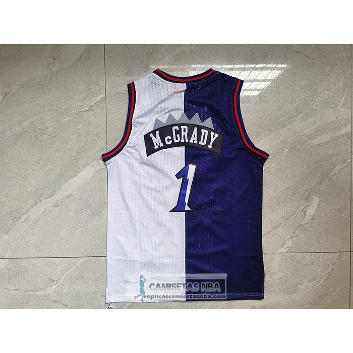 Camiseta Toronto Raptors Tracy Mcgrady NO 1 Mitchell & Ness 1998-99 Split Violeta Blanco